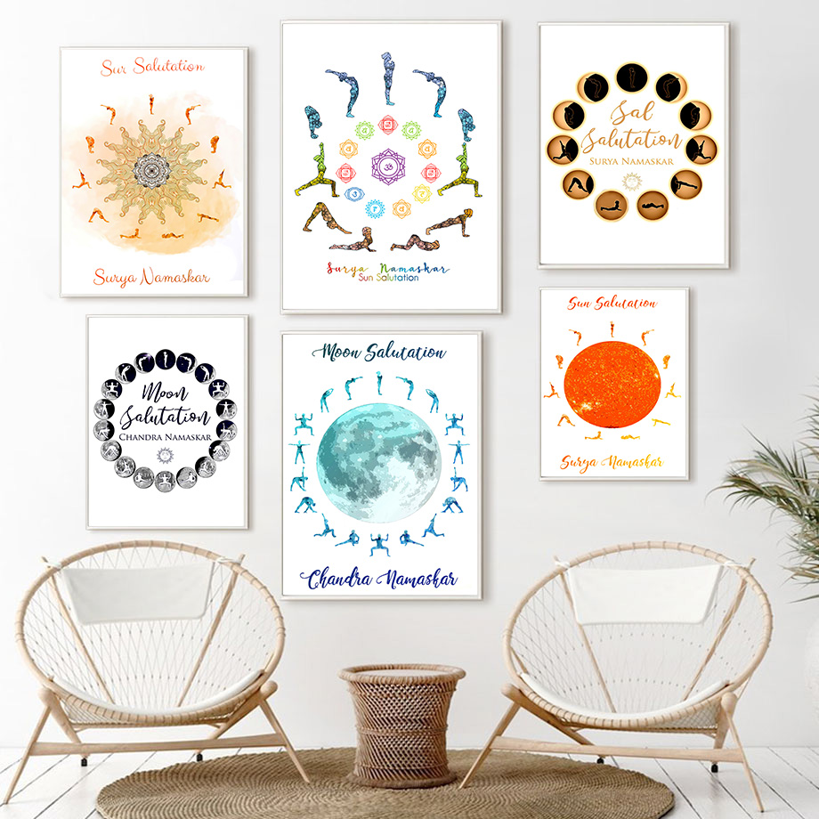 Yoga Fitness Room - Yoga Pose Sun Moon Salutation Home