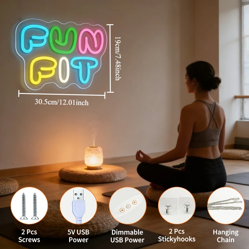 Fun Fit Neon Sign LED Cartoon  - Yoga Fitness Room ulasan dan harga
