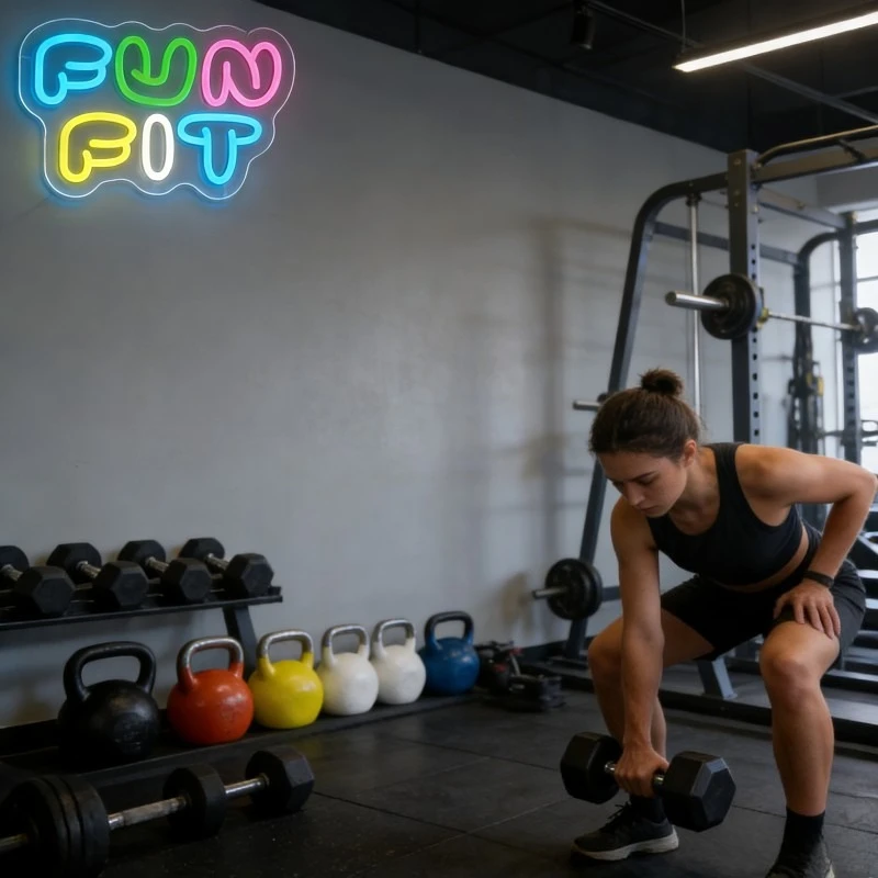 Fun Fit Neon Sign LED Cartoon  - Yoga Fitness Room ulasan dan harga