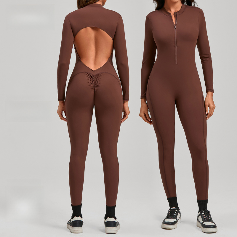 Zippered Long Sleeve Nude Feel - Yoga Fitness Jumpsuit ulasan dan harga