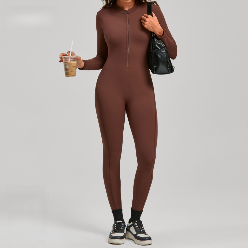 Zippered Long Sleeve Nude Feel - Yoga Fitness Jumpsuit ulasan dan harga