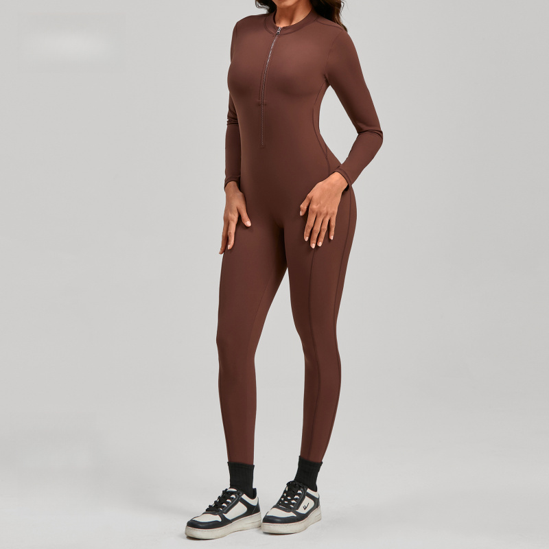 Zippered Long Sleeve Nude Feel - Yoga Fitness Jumpsuit ulasan dan harga