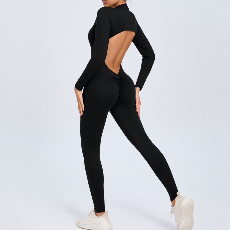 Zippered Long Sleeve Nude Feel - Yoga Fitness Jumpsuit ulasan dan harga